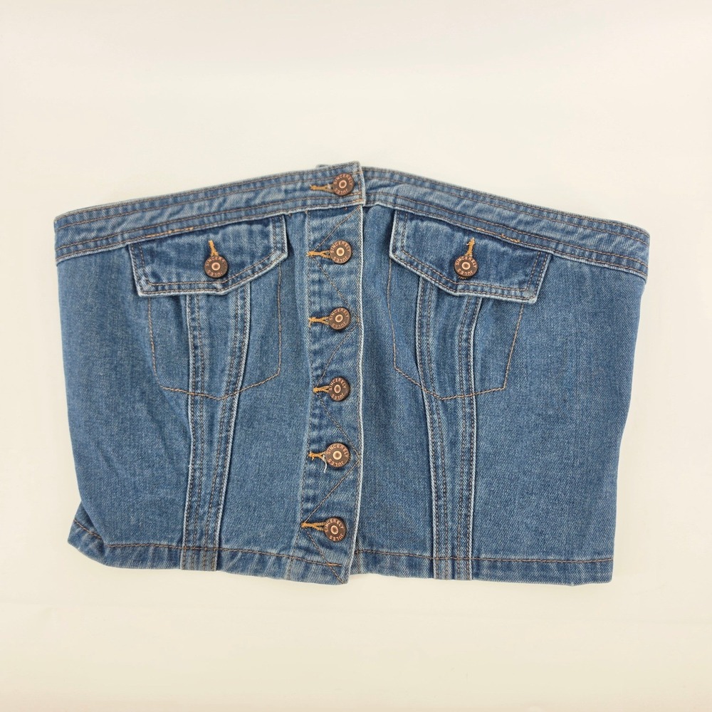 Sincerely Jules Denim Tube Top Medium Wash Button Front Strapless Crop Top M